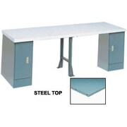 GLOBAL EQUIPMENT 120 x 30 Production Workbench, Steel Square Edge Top, 2 Cabinet, 1 Leg, Gray 608017